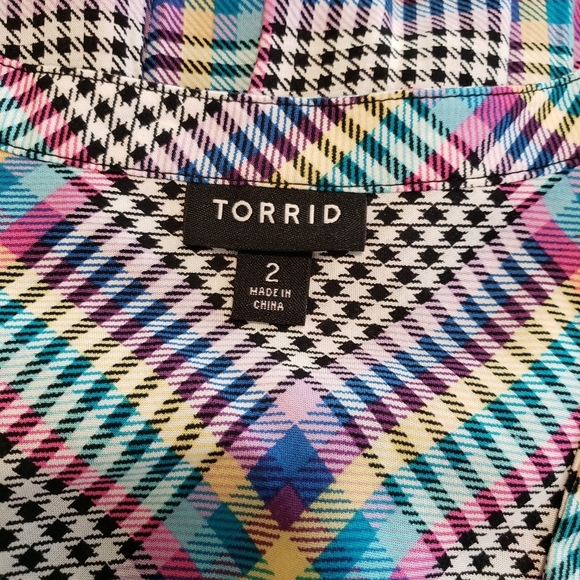 Torrid 2X Tunic Top Blouse Emma Babydoll Challis Rayon Plaid Sleeveless Tie - Picture 7 of 10